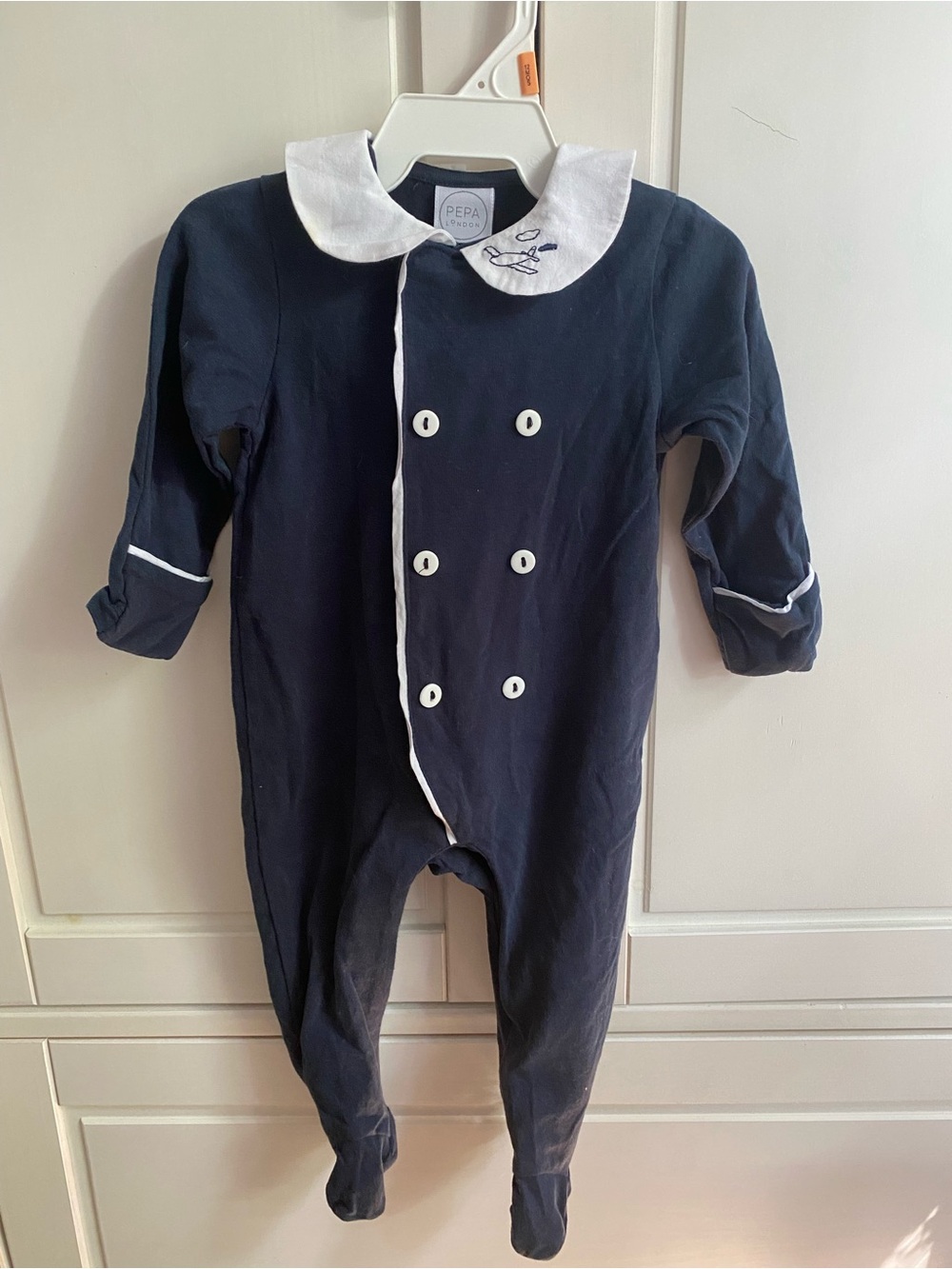 Navy and White Peter Pan Collar One-Piece for Kids